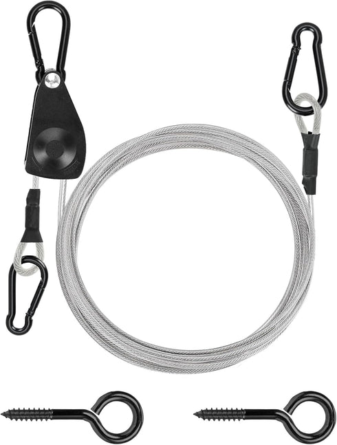 TooTaci 15ft Outdoor Clothesline Kit, 3/16" PVC Coated Wire Rope Heavy Duty Portable Clothes Line Kit with Self-Locking Pulley, Screw Hook & Snap Hook for Camping, Backyard, Balcony, Travel