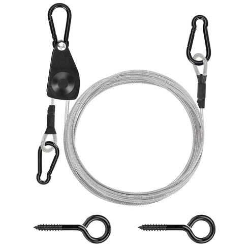 TooTaci 15ft Outdoor Clothesline Kit, 3/16" PVC Coated Wire Rope Heavy Duty Portable Clothes Line Kit with Self-Locking Pulley, Screw Hook & Snap Hook for Camping, Backyard, Balcony, Travel