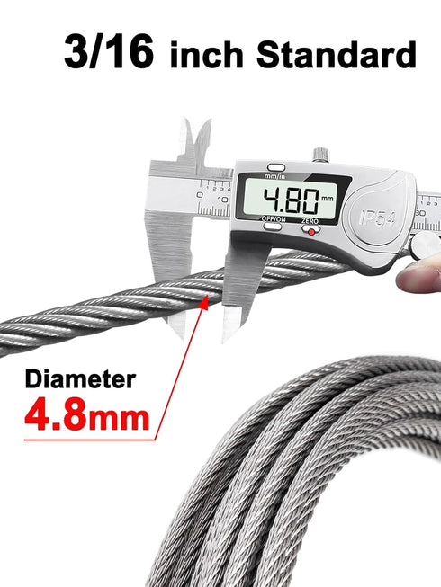 TooTaci 3/16 Wire Rope Cable, 100ft T316 Stainless Steel Cable 3/16 inch, 7×19 Strands Marine Grade Aircraft Cable Braided Steel Cable for 3/16 Cable Railing Kit, Wire Railing for Deck, Porch, Boat