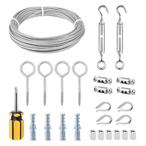 TooTaci 1/8" Wire Rope Kit, 50FT Vinyl Coated Stainless Steel Cable with M5 Turnbuckles for Cables Wire, String Light Hanging Kit for Garden Trellis, Curtain, Clothes line