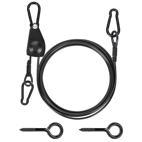 TooTaci 15ft Outdoor Clothesline Kit, 3/16" Black PVC Coated Wire Rope Heavy Duty Portable Clothes Line Kit with Self-Locking Pulley, Screw Hook & Snap Hook for Camping, Backyard, Balcony, Travel