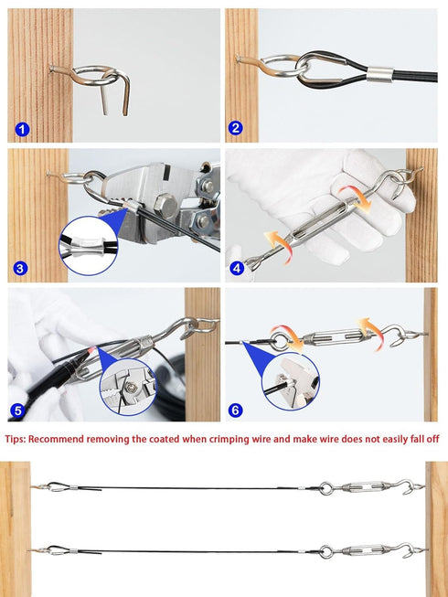 TooTaci 1/16 Wire Rope Kit, 100ft Black Vinyl Coated Stainless Steel Cable with M4 Turnbuckle Tensioner - Wire Trellis Kit for Climbing Plants, Outdoor String Light Hanging, Picture Hanging