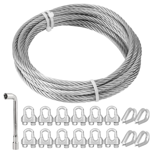 TooTaci 1/4 Stainless Steel Cable, 100ft 1/4 Wire Rope with Thimbles and Aluminum Crimping Sleeves, 7x19 Strands, 6400lbs Breaking Strength Heavy Duty Aircraft Cable for Yard Zipline, Boat Lift