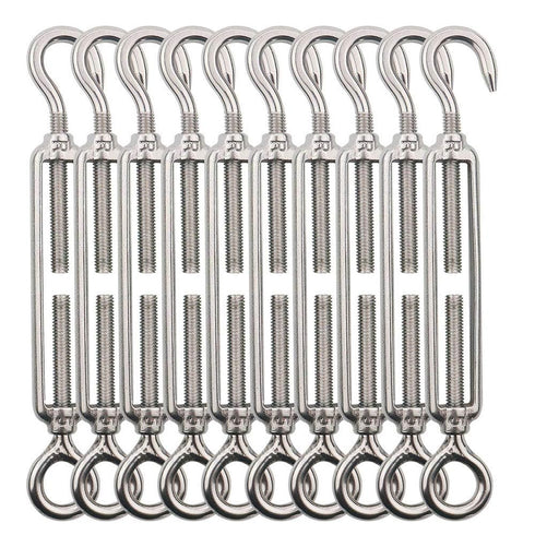 TooTaci 10PCS M10 Turnbuckle 304 Stainless Steel Turnbuckle Hook and Hook, Heavy Duty M6 M8 M10 Tensioner Adjustable Shade Sail Hardware for Cables Wire 3/16" 1/4" 5/16" /3/8", Trampoline, Tent, Tarps