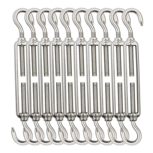 TooTaci 10PCS M10 Turnbuckle 304 Stainless Steel Turnbuckle Hook and Hook, Heavy Duty M6 M8 M10 Tensioner Adjustable Shade Sail Hardware for Cables Wire 3/16" 1/4" 5/16" /3/8", Trampoline, Tent, Tarps