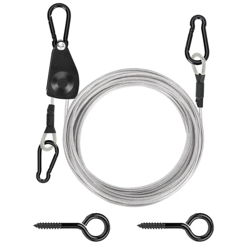 TooTaci 15ft Outdoor Clothesline Kit, 3/16" PVC Coated Wire Rope Heavy Duty Portable Clothes Line Kit with Self-Locking Pulley, Screw Hook & Snap Hook for Camping, Backyard, Balcony, Travel