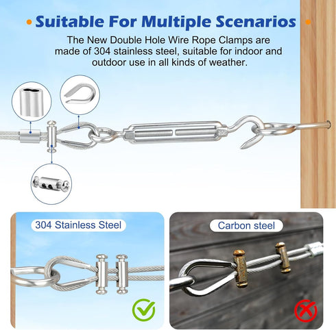 TooTaci 1/8" Wire Rope Kit, 50FT Vinyl Coated Stainless Steel Cable with M5 Turnbuckles for Cables Wire, String Light Hanging Kit for Garden Trellis, Curtain, Clothes line