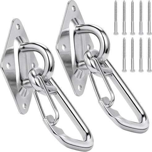 TooTaci 2Pack Hammock Hooks Hanging kit, Heavy Duty M10 Stainless Steel Pad Eye with Closed Snap Hooks, 1700 lbs Capacity Hammock Hanging Kit for Porch Swing Hanging, Wall Ceiling Mount Hanger