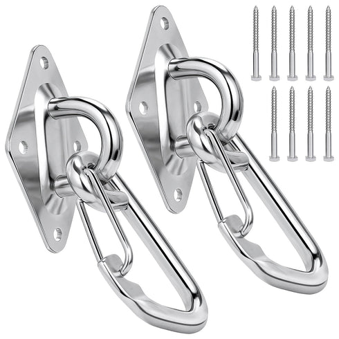 TooTaci 2Pack Hammock Hooks Hanging kit, Heavy Duty M10 Stainless Steel Pad Eye with Closed Snap Hooks, 1700 lbs Capacity Hammock Hanging Kit for Porch Swing Hanging, Wall Ceiling Mount Hanger
