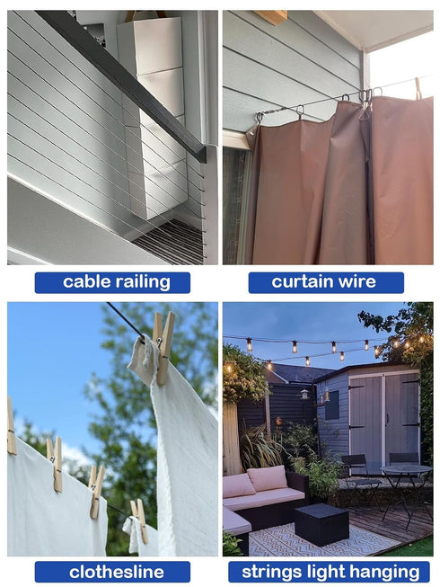 TooTaci 1/16 Wire Rope Kit, 100ft Black Vinyl Coated Stainless Steel Cable with M4 Turnbuckle Tensioner - Wire Trellis Kit for Climbing Plants, Outdoor String Light Hanging, Picture Hanging