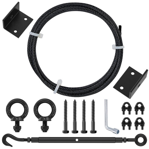 TooTaci 2 Pack Anti Sag Gate Kit with T316 3/16" Stainless Steel Cable 9ft, Heavy Duty Anti-Sag Gate Support Cable Kit Gate Hardware, Turnbuckle & Corner Brackets for Wooden Fence Repair, Black