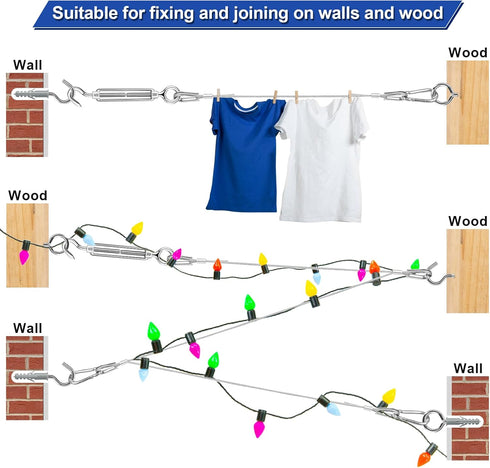 TooTaci 1/16 Wire Rope Kit, 165ft Vinyl Coated Stainless Steel Cable with M5 Turnbuckles for Cables Wire Tension Kit for Garden Trellis, Curtain, String Light Hanging