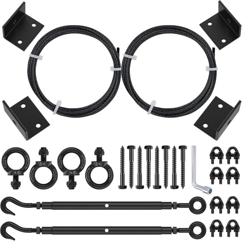 TooTaci 2 Pack Anti Sag Gate Kit with T316 3/16" Stainless Steel Cable 9ft, Heavy Duty Anti-Sag Gate Support Cable Kit Gate Hardware, Turnbuckle & Corner Brackets for Wooden Fence Repair, Black
