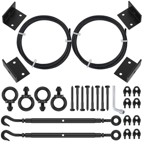 TooTaci 2 Pack Anti Sag Gate Kit with T316 3/16" Stainless Steel Cable 9ft, Heavy Duty Anti-Sag Gate Support Cable Kit Gate Hardware, Turnbuckle & Corner Brackets for Wooden Fence Repair, Black