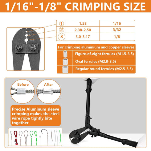 TooTaci 1/8 Stainless Steel Cable Kit, 150ft 1/8 Wire Rope with Crimping Tool & Cutter, Turnbuckle Wire Tensioner Kit, 7×7 Strands Aircraft Cable for Deck Railing, String Light Hanging, Curtain