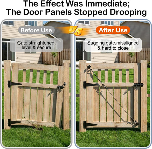 TooTaci 2 Pack Anti Sag Gate Kit with T316 3/16" Stainless Steel Cable 9ft, Heavy Duty Anti-Sag Gate Support Cable Kit Gate Hardware, Turnbuckle & Corner Brackets for Wooden Fence Repair, Black