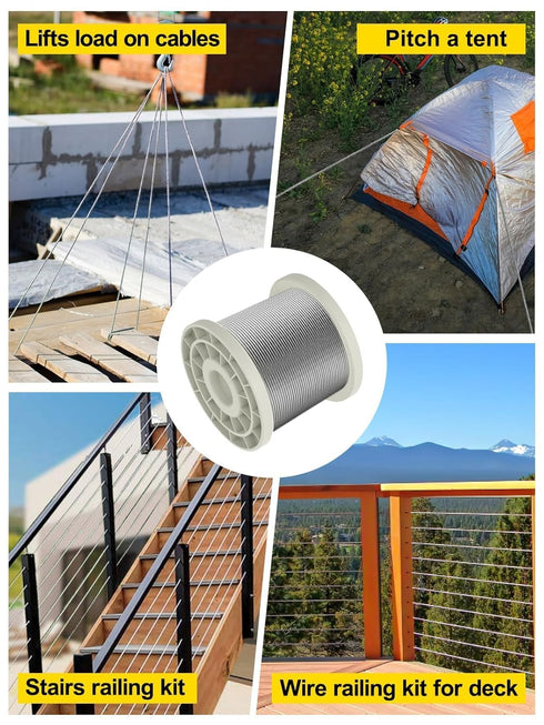 TooTaci 3/16 Wire Rope Cable, 100ft T316 Stainless Steel Cable 3/16 inch, 7×19 Strands Marine Grade Aircraft Cable Braided Steel Cable for 3/16 Cable Railing Kit, Wire Railing for Deck, Porch, Boat