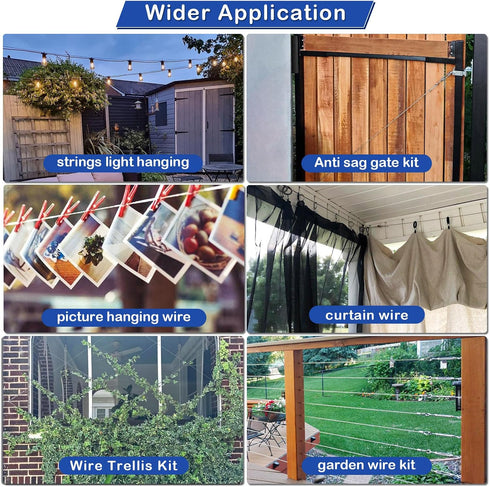 TooTaci 1/16 Wire Rope Kit, 165ft Vinyl Coated Stainless Steel Cable with M5 Turnbuckles for Cables Wire Tension Kit for Garden Trellis, Curtain, String Light Hanging