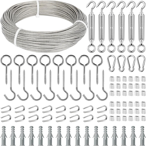 TooTaci 1/16 Wire Rope Kit, 165ft Vinyl Coated Stainless Steel Cable with M5 Turnbuckles for Cables Wire Tension Kit for Garden Trellis, Curtain, String Light Hanging