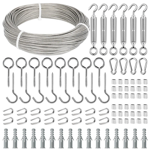 TooTaci 1/16 Wire Rope Kit, 165ft Vinyl Coated Stainless Steel Cable with M5 Turnbuckles for Cables Wire Tension Kit for Garden Trellis, Curtain, String Light Hanging