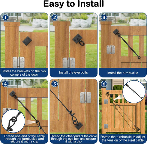 TooTaci 2 Pack Anti Sag Gate Kit with T316 3/16" Stainless Steel Cable 9ft, Heavy Duty Anti-Sag Gate Support Cable Kit Gate Hardware, Turnbuckle & Corner Brackets for Wooden Fence Repair, Black