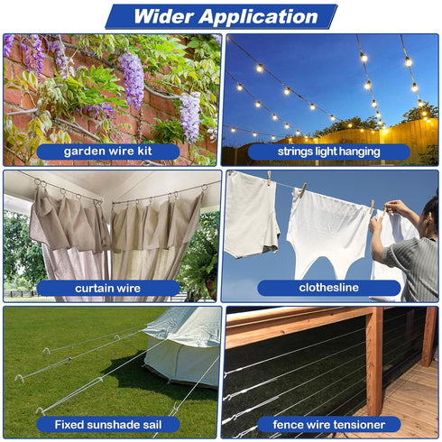 TooTaci 1/8" Wire Rope Kit, 200FT Black Vinyl Coated Stainless Steel Wire Cable, 7×7 Strands Core, M5 Turnbuckles for Cables Wire, Tension Wire for String Light Hanging Kit, Clothesline, Garden Wire