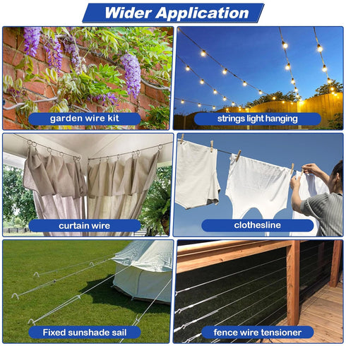 TooTaci 1/8" Wire Rope Kit, 200FT Black Vinyl Coated Stainless Steel Wire Cable, 7×7 Strands Core, M5 Turnbuckles for Cables Wire, Tension Wire for String Light Hanging Kit, Clothesline, Garden Wire