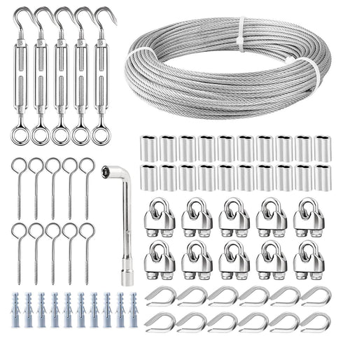 100ft 1/8" M5 Turnbuckle Wire Tensioner Kit Heavy Duty Stainless Steel Cable Wire Rope Kit