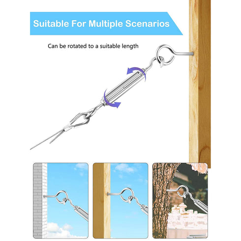 100ft 1/8" M5 Turnbuckle Wire Tensioner Kit Heavy Duty Stainless Steel Cable Wire Rope Kit