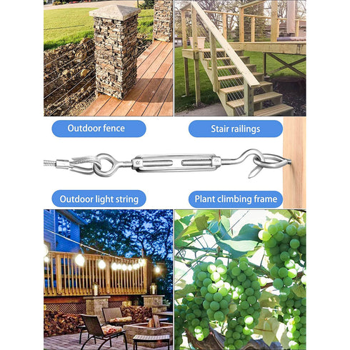 100ft 1/8" M5 Turnbuckle Wire Tensioner Kit Heavy Duty Stainless Steel Cable Wire Rope Kit