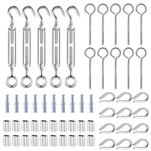 1/16" Stainless Steel Cable Tensioner Kit with M5 Turnbuckle and Screw Hooks