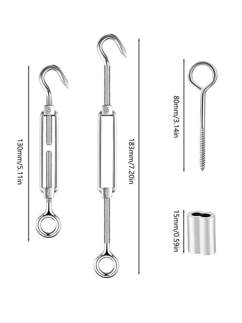 1/16" Stainless Steel Cable Tensioner Kit with M5 Turnbuckle and Screw Hooks