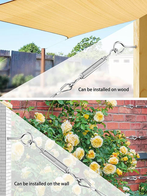 1/16" Stainless Steel Cable Tensioner Kit with M5 Turnbuckle and Screw Hooks