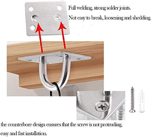 12Pcs M6 304 Stainless Steel Oblong Eye Pad Plate and Snap Hook Carabiner Clips, Marine Hardware Staple Hook Loop and Screws Accessories