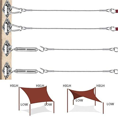 Stainless Steel Sun Shade Sails Hardware Kit with 100FT 1/8" PVC Coated Stainless Steel Wire Cable