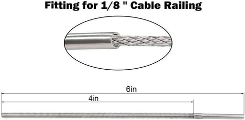 6 Pack Long Swage Lag Screws of 1/8" Cable Railing Hardware Kit for Wood Posts,T316 Stainless Steel 6" Swage Threaded Stud Tension End Fitting Terminal for Decking Posts,Outdoor Cable Railing
