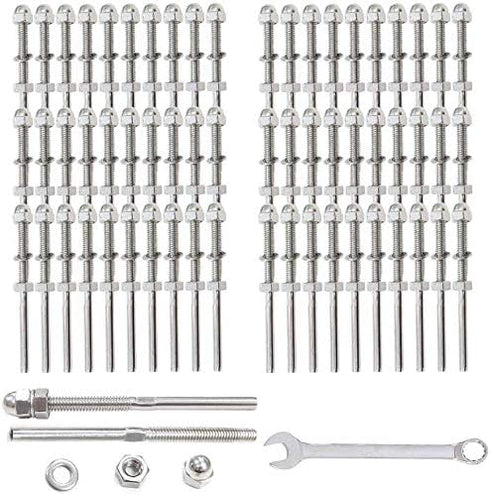62 Pack Swage Lag Screws of 1/8" Cable Railing Hardware Kit for Wood Posts,T316 Stainless Steel Decking Railing Hardware Kit, Swage Lag Screws Tensioner for Decking Posts,Stairs Railing