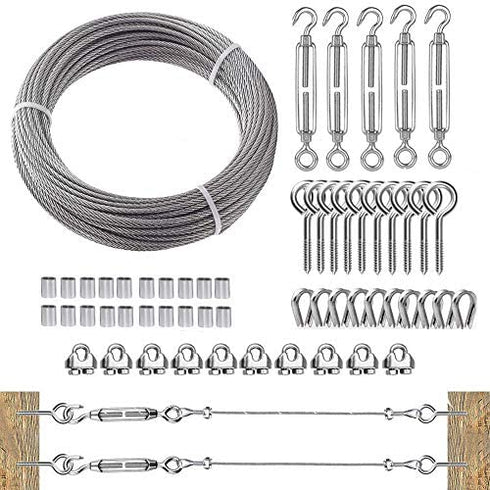 100ft 1/8" Stainless Steel Cable Wire Rope Kit 7x7 Turnbuckle Wire Tensioner kit