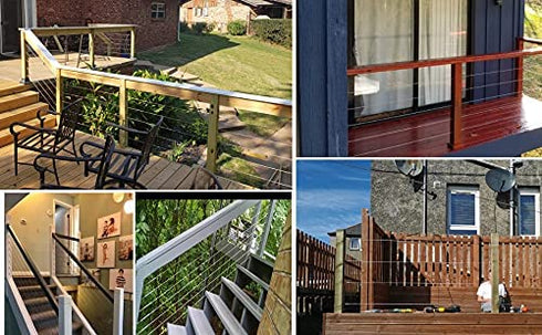 102 Pack T316 Marine Grade Cable Railing System Kit, Stainless Steel Protector Sleeves for 1/8",5/32",3/16" Wire Rope Cable Railing, DIY Balustrade with Free Drill Bit