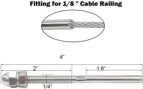 30M 100Ft 1/8 Stainless Steel Cable, Heavy Duty Steel Cable Wire Rope kit, Wire Balustrade Kits with Cable Railing Swage Turnbuckle Kit for DIY Project - T316