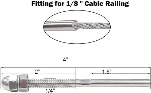 62 Pack Swage Lag Screws of 1/8" Cable Railing Hardware Kit for Wood Posts,T316 Stainless Steel Decking Railing Hardware Kit, Swage Lag Screws Tensioner for Decking Posts,Stairs Railing