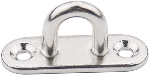 12 Pcs 304 Stainless Steel Eye Plate and Carabiner Clips Heavy Duty, Oblong Pad Eye Plate Metal Staple Ring Hook Hardware 2 Holes With Screw