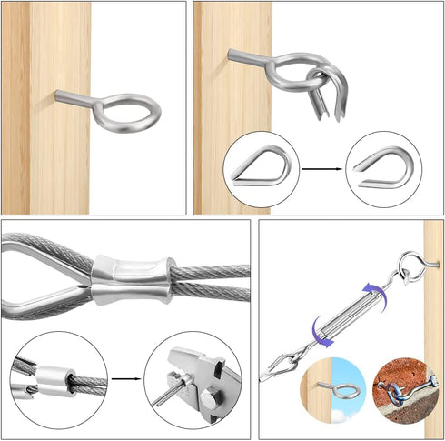 Cable Railing Kit with 50ft 1/8" Wire Rope, Cable Clamp, M6 Turnbuckle, Vine Eyes Hook