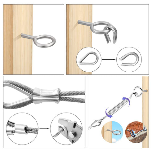 100ft 1/8" Stainless Steel Cable Wire Rope Kit 7x7 Turnbuckle Wire Tensioner kit