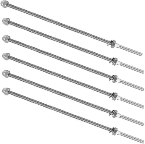 6 Pack Long Swage Lag Screws of 1/8" Cable Railing Hardware Kit for Wood Posts,T316 Stainless Steel 6" Swage Threaded Stud Tension End Fitting Terminal for Decking Posts,Outdoor Cable Railing
