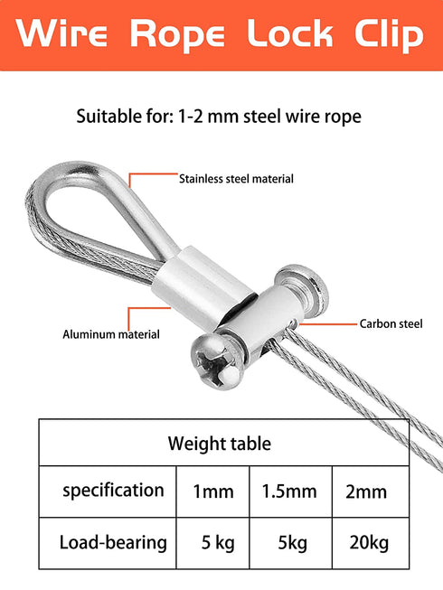 20pcs Wire Rope Clips Cable Clamp 2mm,Stainless Steel Wire Rope Thimble 20pcs, Aluminum Crimping Loop Sleeves 50 pcs,2mm Cable Ferrule Kit Use for ?2mm 1/16" Diameter Cable Wire Rope Secure