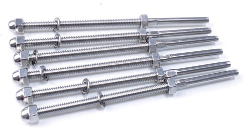 6 Pack Long Swage Lag Screws of 1/8" Cable Railing Hardware Kit for Wood Posts,T316 Stainless Steel 6" Swage Threaded Stud Tension End Fitting Terminal for Decking Posts,Outdoor Cable Railing