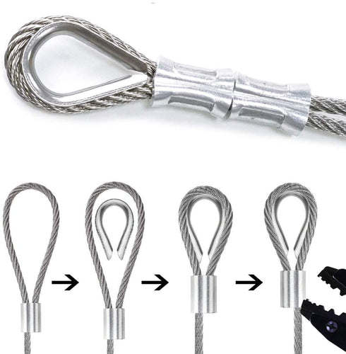 50FT 1/8“ PVC Coated Stainless Steel Wire Cable Ropes Sun Shade Sail Fixing Kit 5 inch