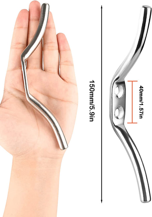 Flag Pole Cleat Hook T316 Stainless Steel 6 Inch Rope Cleats Hardware for flagpole Rope- 2 pcs Silver,no Rope no Flag