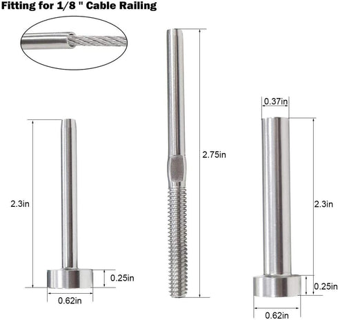 24 Pcs T316 Marine Grade 1/8" Invisible Turnbuckle Cable Railing Hardware Kit